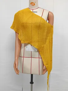 Mujer Chal Capa Tejido Asimétrico Calado Pullover Top Moda Estilo Vista De Detalle