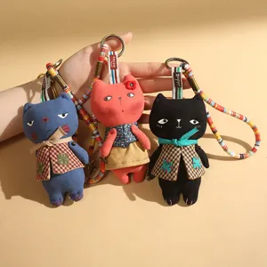 Handmade fabric cute cat keychain plush doll backpack pendant cute accessory for keys and bags