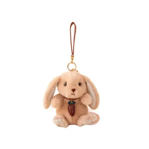 Cute plush rabbit keychain with soft long ears and carrot charm, perfect bag pendant gift.