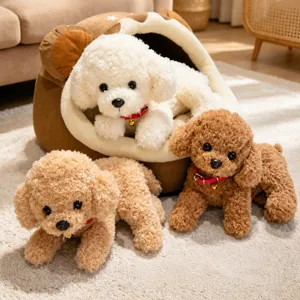 Lindo peluche de perro teddy suave con juego de cama para mascotas, cachorro de juguete.