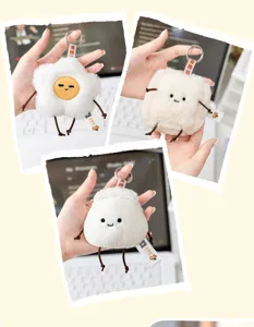 Cute breakfast plush keychain set, fried egg toast bun stuffed toy bag pendant charm.
