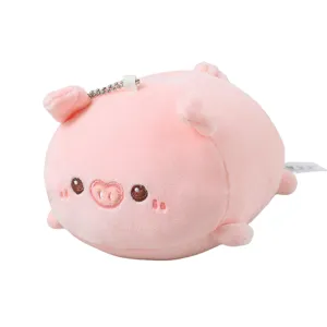 Cute pink pig plush toy keychain, soft down cotton stuffed cartoon doll pendant for bag.