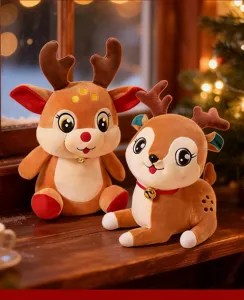 Peluche de renne de Noël jolie poupée d'élan douce décoration de vacances cadeau mignon