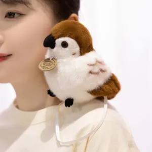 Magnetic shoulder plush sparrow bird toy cute doll accessory for daily fashion outfit.