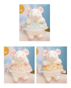 Lindo ratón de peluche con vestido floral muñeca suave regalo perfecto para niños y niñas