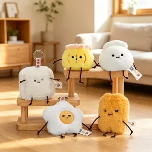 Cute breakfast plush toy keychain set featuring cute dumpling and fried egg shapes.