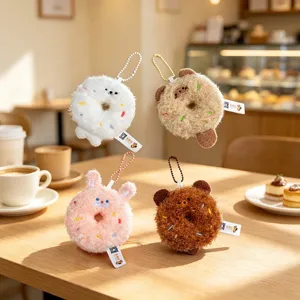 Cute plush animal donut keychain soft bag charm kawaii cartoon keyring pendant gift