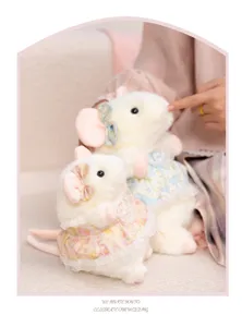 Lindo ratón de peluche con vestido floral, muñeco de peluche suave, regalo de niña.