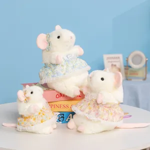 Lindo Ratón de Peluche con Vestido Floral Muñeca de Rata Rellena Almohada de Animal Suave Decoración del Hogar Regalo para Novia Niños