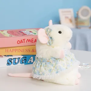 Lindo peluche de ratón con vestido floral, suave muñeca de peluche regalo para niños y novia.