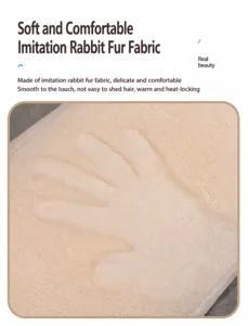 Faux rabbit fur plush fabric detail closeup, soft touch, smooth texture and warm keeping.