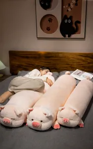 Pink cute pig plush body pillow long hugging pillow soft sleeping companion for bedroom home decor