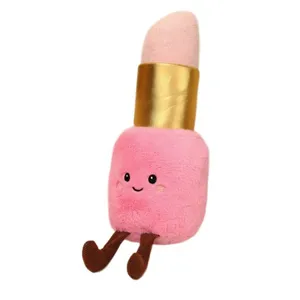 Cute lipstick plush toy with cute smiling face and dangling legs, soft stuffed doll gift.