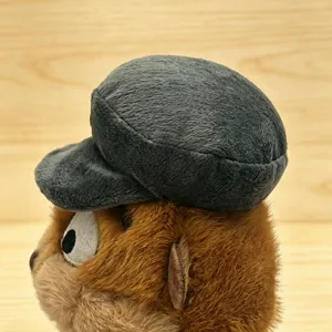 Cute brown beaver plush toy with a grey cap, soft stuffed animal doll for kids gift.