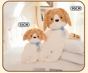 Cute bowtie puppy plush long body pillow, soft stuffed dog toy for bed and sleeping companionship.