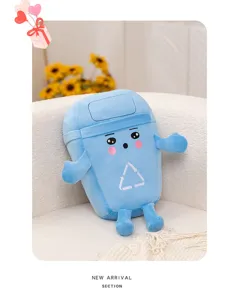Joli coussin en peluche poubelle bleue poupee de dessin anime de tri de recyclage creatif