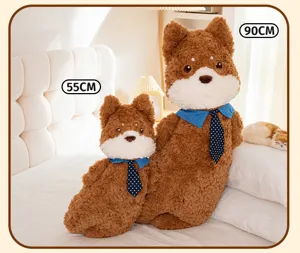 Cute puppy plush long pillow with bow tie, soft stuffed animal toy for bedroom sleeping bed.