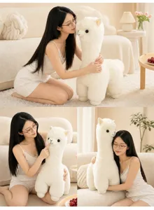 Cute white alpaca plush toy soft stuffed animal fluffy llama doll pillow for kids gift.