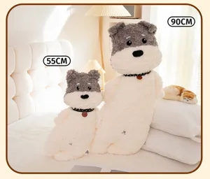 Cute schnauzer long plush bolster pillow soft stuffed animal toy for bed sleep companion.
