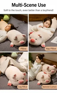 Cute pink pig long plush body pillow for home bedroom comfort and relaxing sleep support.