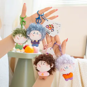 Cute curly hair doll keychain plush pendant fluffy girl toy bag accessory key ring gift
