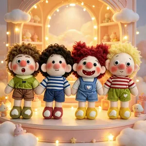Cute curly hair plush doll set, fluffy freckled little figures toy pendant keychain gift.