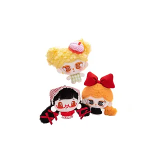 Cute plush cotton doll keychain set, fluffy afro girl anime figure pendant accessories.