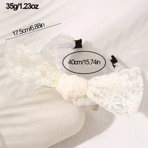 Elegant lace bow headband for women, sweet wide-brim hair accessory, off-white sweet style.