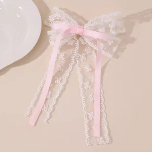 Süße weiße Spitzen-Schleife Haarklammer im Ballett-Stil mit rosa Bändern für Damen und Mädchen.