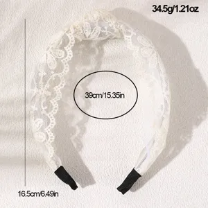 White lace headband detail view showing 39cm size and 34.5g weight specification.