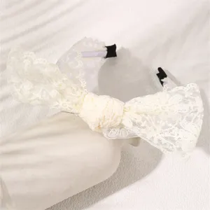 Elegant white lace bow headband for women sweet wide hair hoop cute daily hair accessories