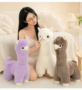 Cute standing alpaca plush toy doll fluffy stuffed animal pillow for kids gift room decor
