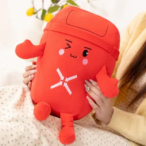 Peluche poubelle rouge créative drôle poupée recyclage oreiller mignon doux cadeau.
