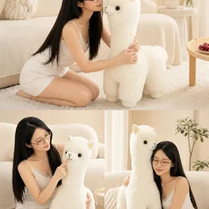 Cute white alpaca plush toy soft stuffed animal doll pillow for kids and couple cozy home decor