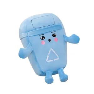 Peluche poubelle bleue mignon bac de recyclage oreiller en peluche drôle poupée dessin