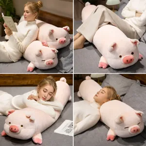 Cute Pig Plush Pillow Soft Stuffed Animal Long Body Pillow Hugging Bed Cushion Cartoon Animal Toy Gift