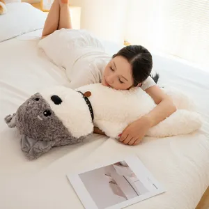 Cute schnauzer plush long body pillow, soft stuffed dog doll for bedroom sleeping comfy.