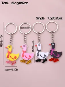 Set de porte-clés canard de dessin animé coloré mignon avec bottes pailletées et écharpe.