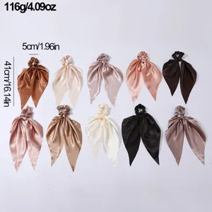 10pcs Satin Ribbon Hair Scrunchies Elegant Solid Color Ponytail Holder Hair Accessories