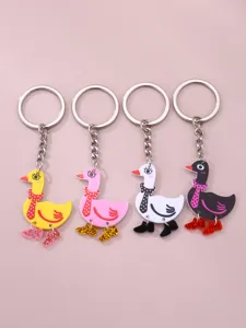 Joli ensemble de porte-clés canard coloré, anneau clé animal dessin animé en acrylique.