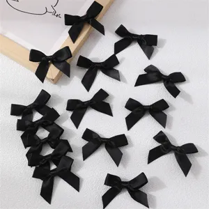 Black polyester ribbon small bows, sweet minimalist hair accessory set for women and DIY crafts.