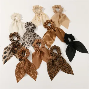 10pcs Satin Ribbon Hair Scrunchies Set Leopard Floral Elastic Ponytail Holders for Women