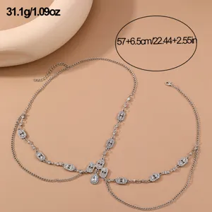 Silver rhinestone multi-layer body chain sparkling waist jewelry elegant party accessory