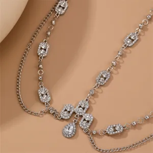 Elegant silver rhinestone forehead chain bohemian headpiece crystal brow pendant for women