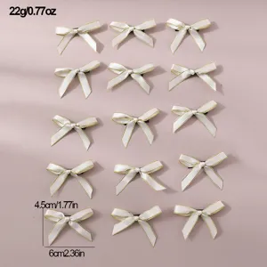 Set of 15 elegant white ribbon hair bows with gold trim, sweet style sweet hair clips for women.