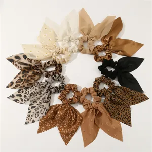 Women hair scrunchies set 10pcs satin ribbon leopard floral hair ties pony holder.