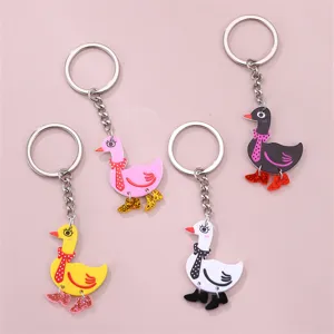 Mignon Dessin Animé Animal Porte-Clés Ensemble Acrylique Canard Oiseau Anneau Clé Pour Couples Amis Pendentif Sac Accessoires Auto