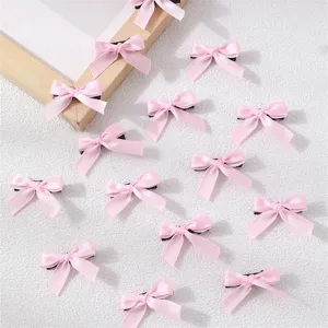 Sweet pink ribbon bow hair clips set, minimalist cute polyester hair accessories for women girls.