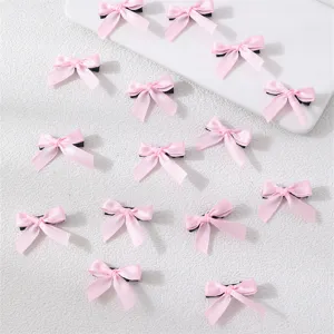 Pink ribbon hair bow clips set, sweet minimalist style hair accessories for women.