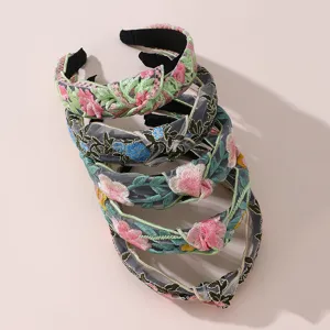 Womens Wide Headband Embroidered Floral Mesh Hair Band Korean Style Fashion Hair Accessories For Daily Wear